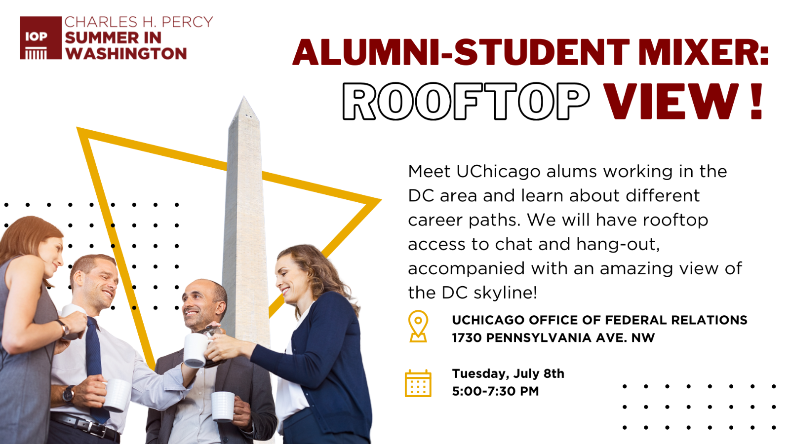 Poster Image for UChicago Institute of Politics: Alumni-Student Rooftop Mixer Summer 2025